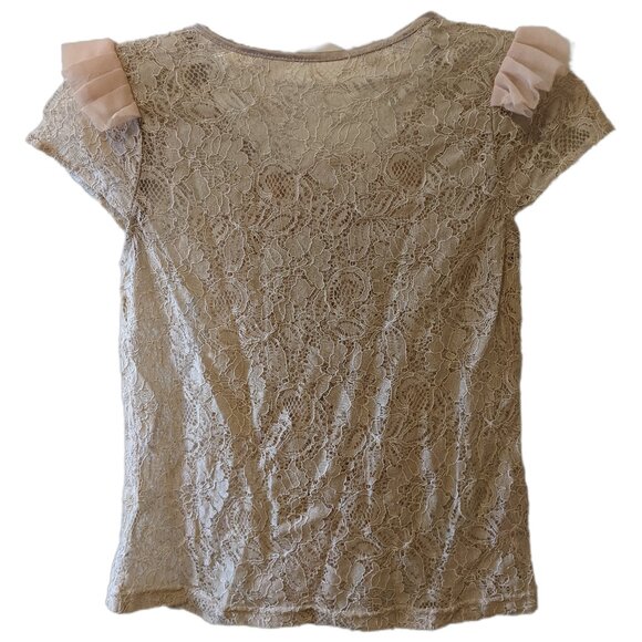 Vintage Y2K Lace Ruffle Sheer Top Coquette Fairycore Blouse Beige Sheer Sz XS - Picture 6 of 9